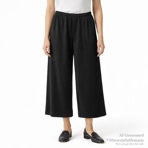Ever Sassy XL Black Cropped Culotte Pants Elastic Waist Minimalist